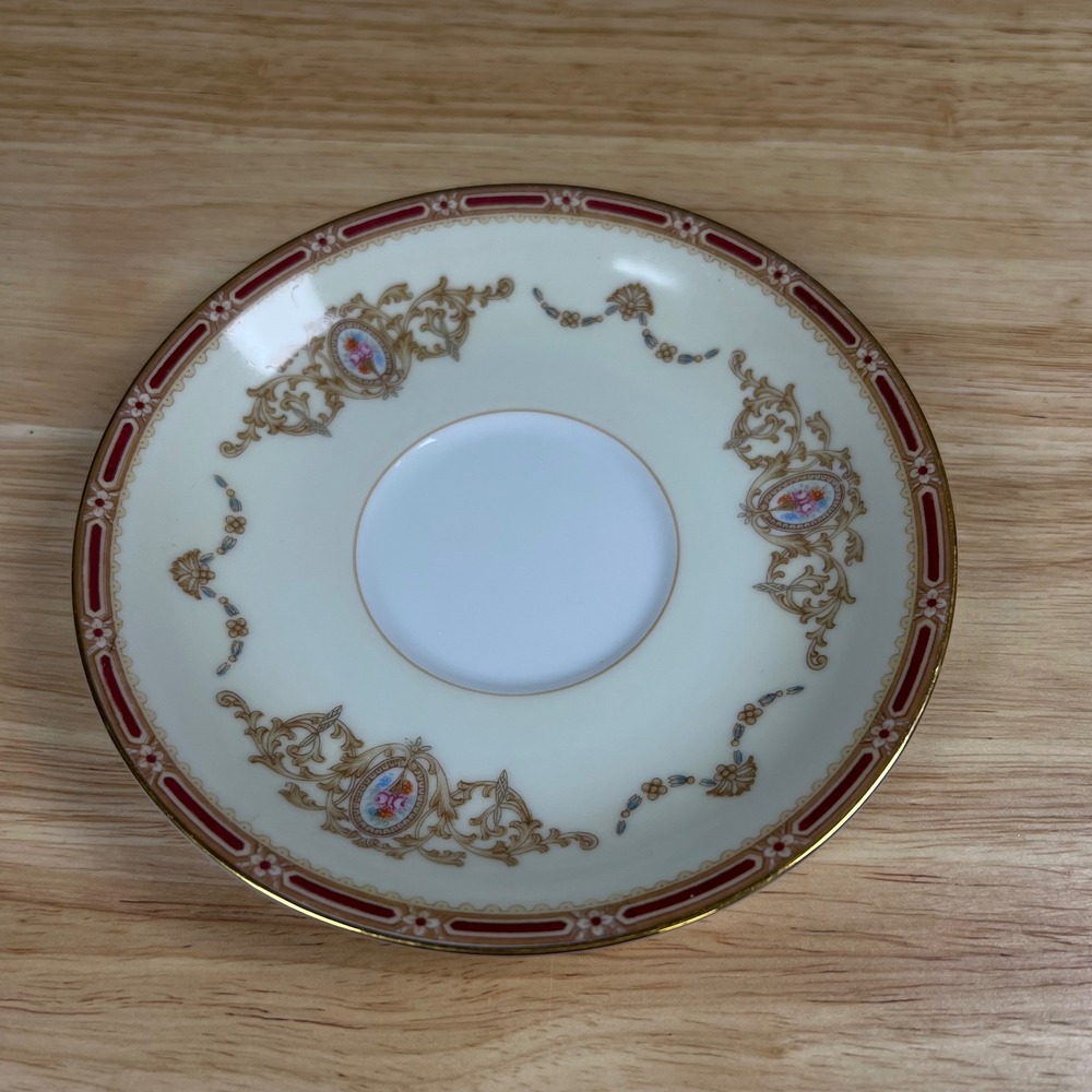Vintage Noritake Nippon Toki Kaisha Saucer Burgundy Gold Gilt Cream Floral 5.5in